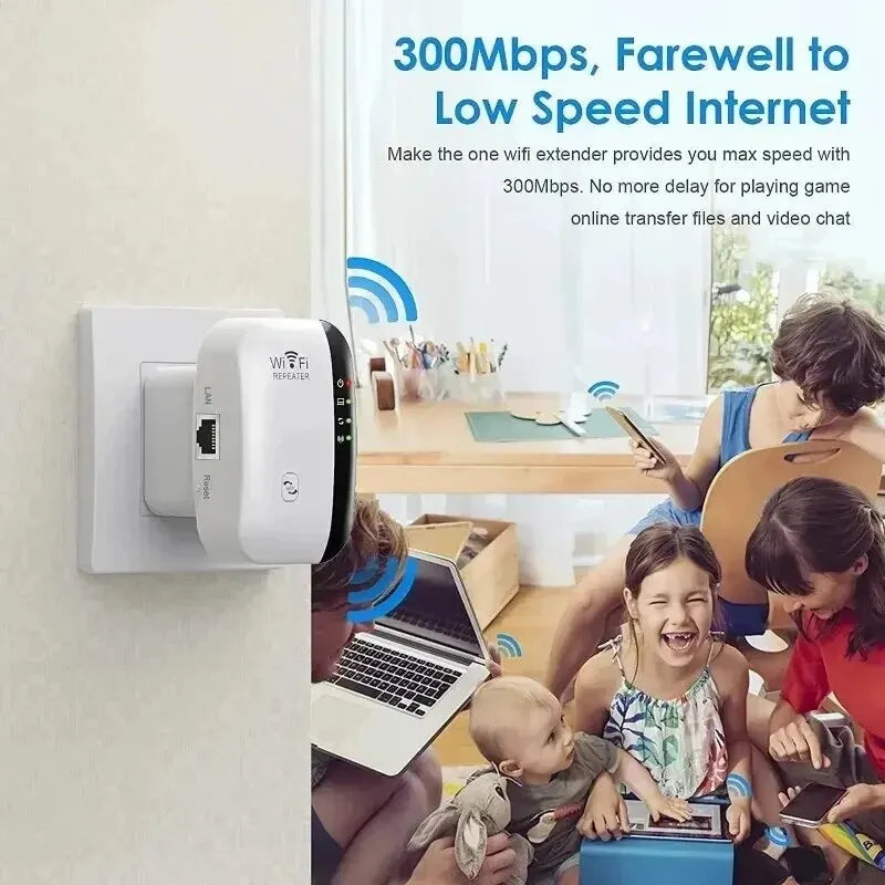 Mini WiFi Extender 300Mbps 2.4GHz Wireless Signal Booster - Compact Plug-In Range Repeater & Access Point