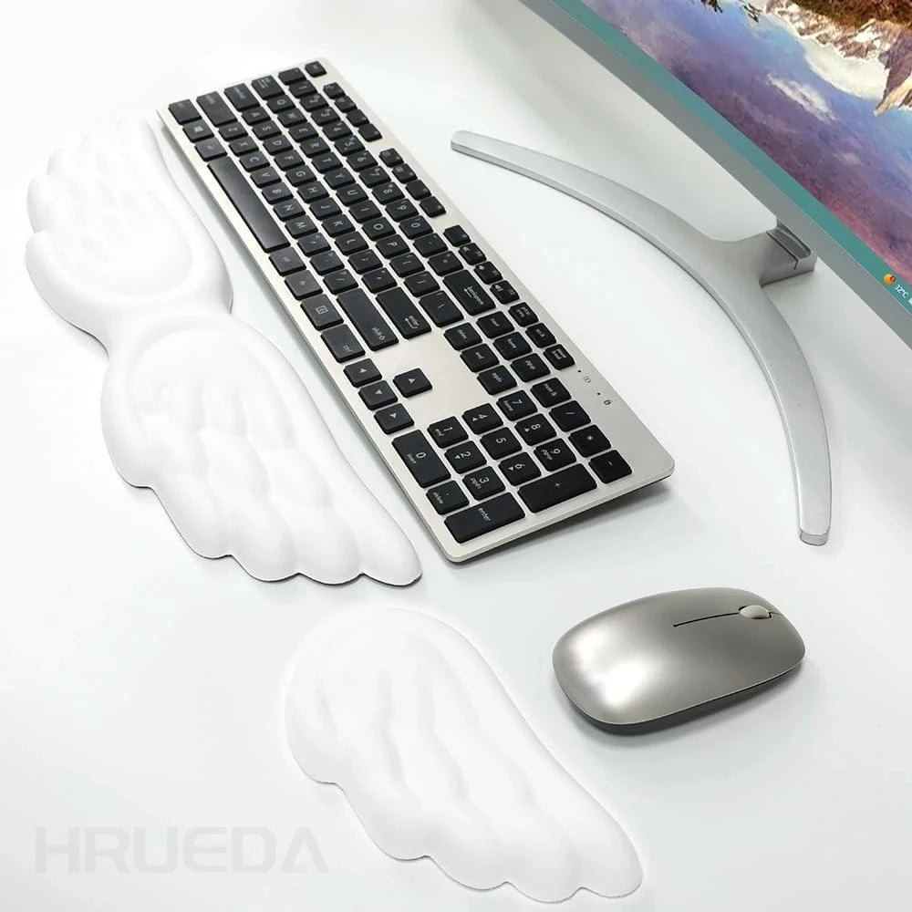 Ergonomic Angel Wing Memory Foam Keyboard & Mouse Wrist Rest Set — Non-Slip Wrist Support for Laptop & PC