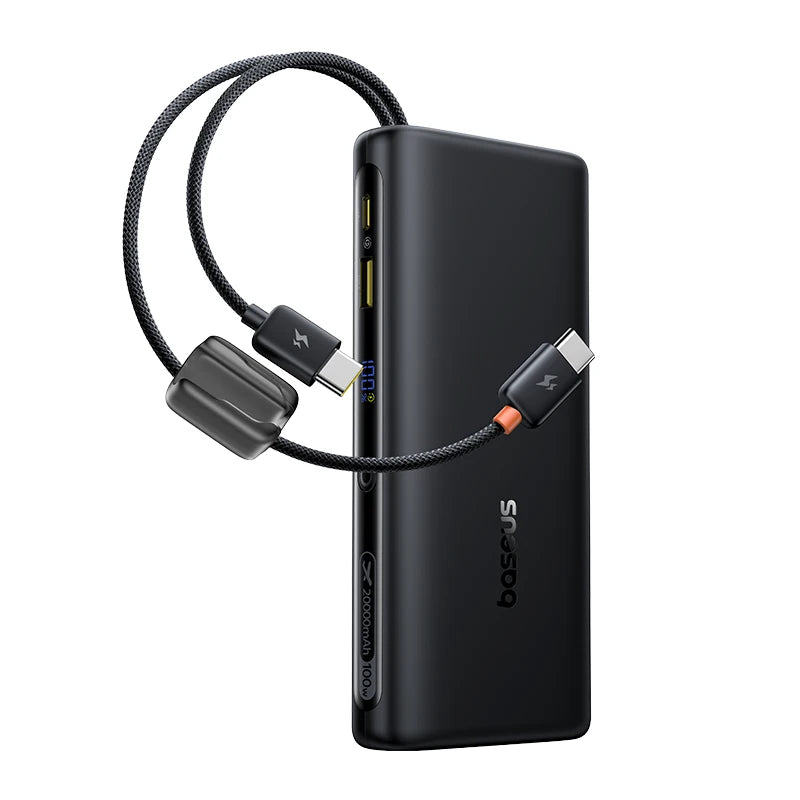 20000mAh 100W Power Bank with Built-In Dual USB-C Cables, Digital Display, Fast Charger for Phones, Tablets & Laptops