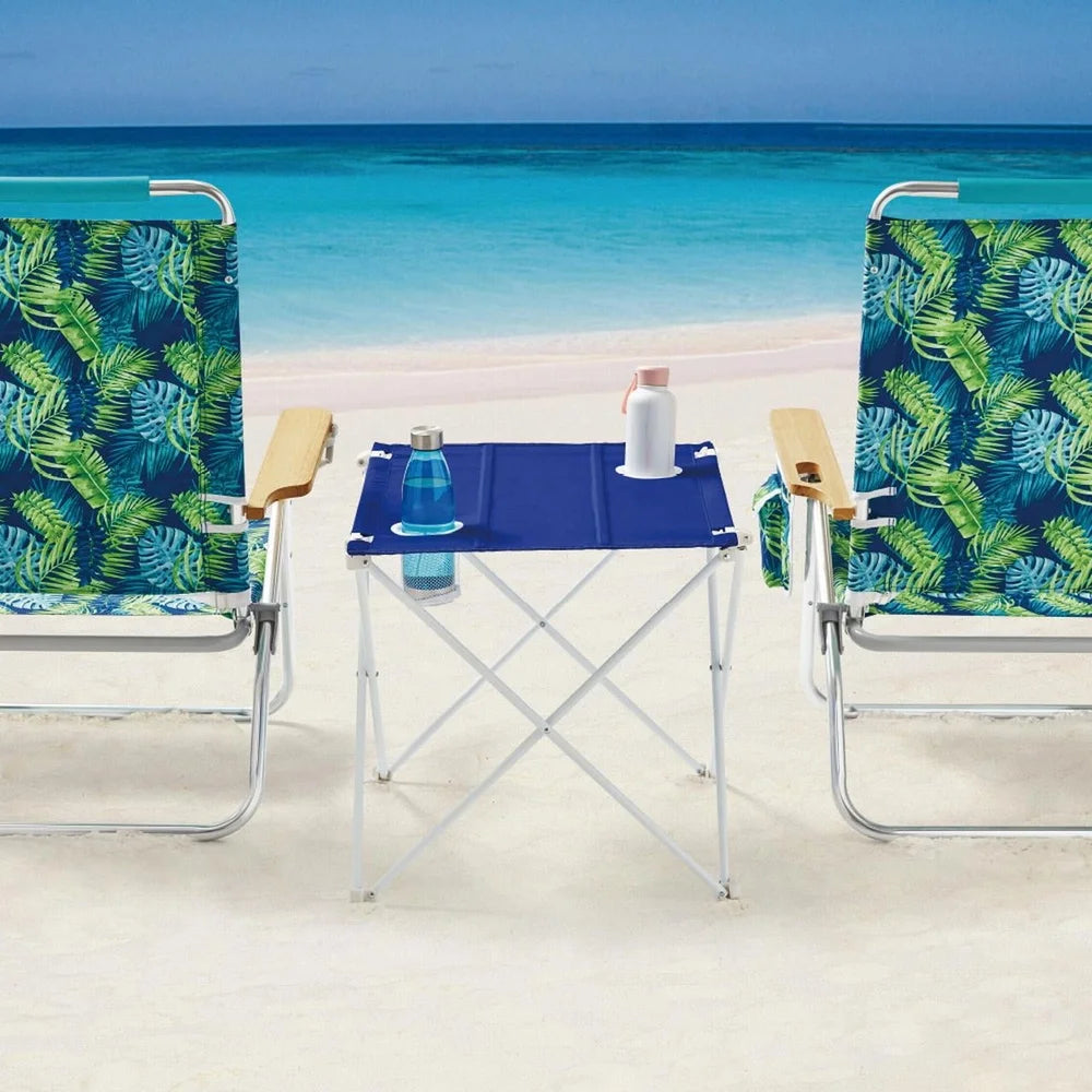 Foldable Portable Beach Table 24.21 x 20.87 x 20 in (61.5 x 53 x 50.8 cm) – Rust-Resistant Steel Frame, Weather-Resistant Top & 2 Cup Holders