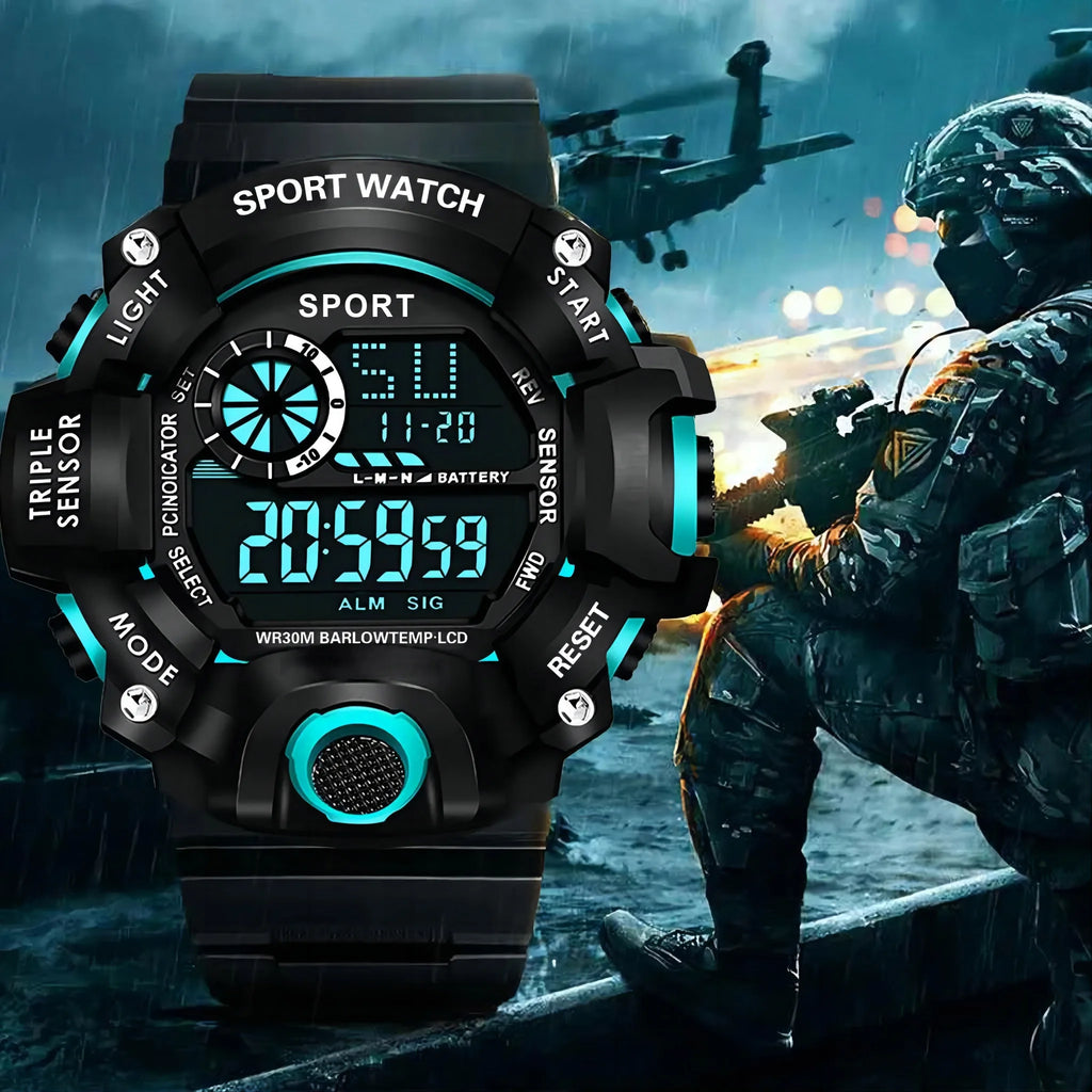 Men's Sports Digital Watch - Large 55mm Dial, Waterproof 3ATM (30M), Luminous Alarm & Stopwatch