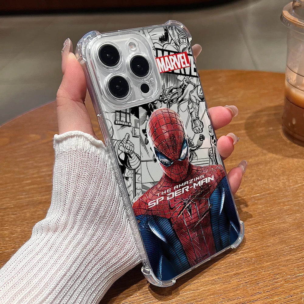 Clear Spider Pattern Shockproof Half-Wrap iPhone Case — Soft PC+TPU Anti-Scratch Lens Protection