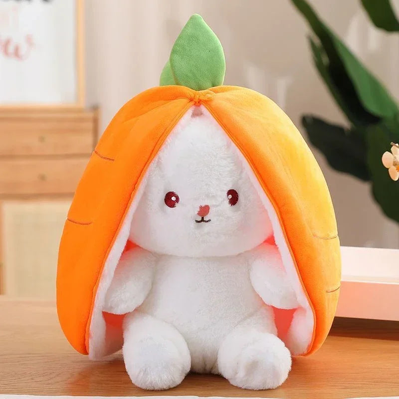 25 cm (9.8 in) Strawberry Carrot Rabbit Plush Toy - Transforming Fruit Bunny Stuffed Animal for Kids Birthday Gift