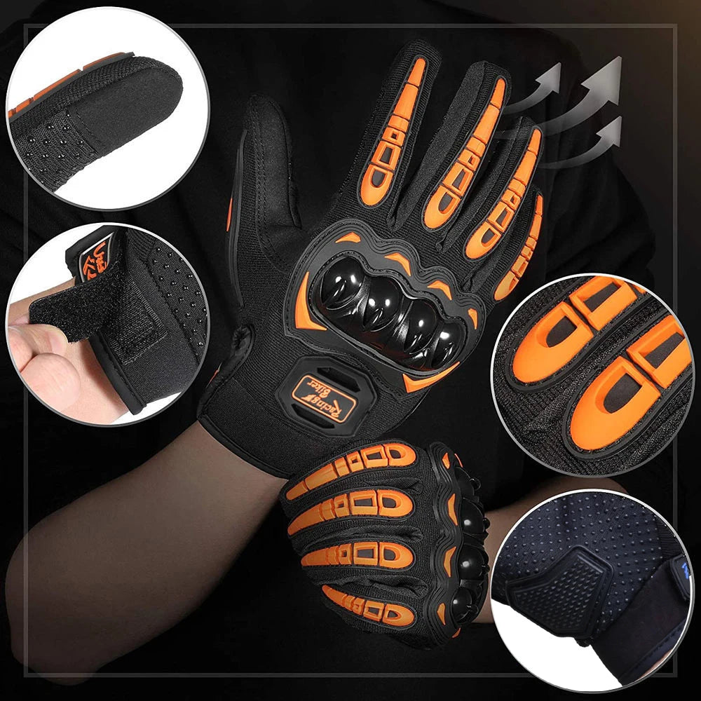 Motorcycle Racing Gloves Breathable Full-Finger Motocross Gloves with Knuckle Protection and Silicone Palm Grip, Unisex Sizes M-XXL