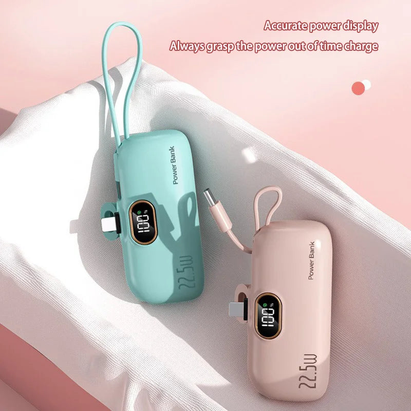30000mAh Portable Power Bank — Mini Fast Charger with Built-in Cables & Digital Display for iPhone and Samsung