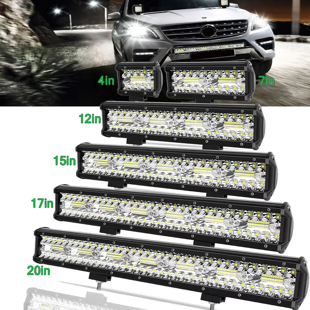 LED Light Bar 4/7/12/15/17/20 in (102/178/305/381/432/508 mm) 60–500W 10–32V IP67 Waterproof Flood/Spot Driving Off-Road Truck ATV SUV Boat