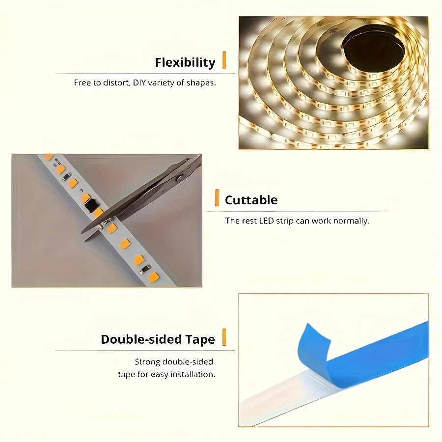 1M (3.3 ft) USB LED Strip Lights — 60 LEDs Gesture Dimmer Sensor, Dimmable Night Light & TV Backlight