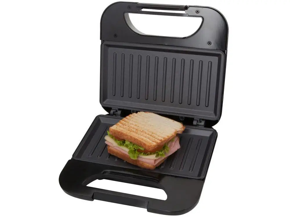 2-Slice Electric Sandwich Maker & Grill, Non-Stick Corrugated Plates, 750W 110V, Compact Black