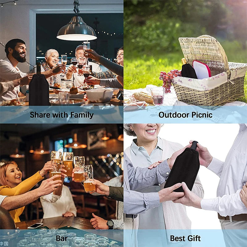 Gel Wine Cooler Sleeve Insulated Bottle Chiller for Wine, Champagne & Beer, Portable Picnic and Bar Ice Pack Sleeve