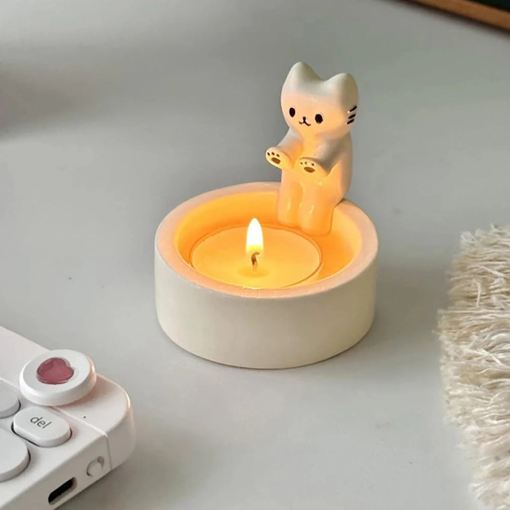 Cute Cat Tea Light Candle Holder – Polyresin Cat Paw Desk Candle Stand for Home & Office Decor (6 cm / 2.4 in)