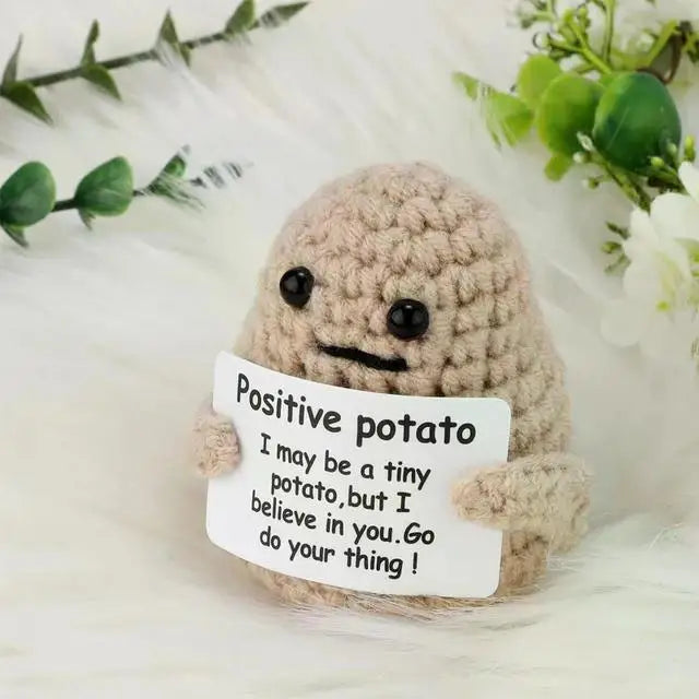 Handmade Mini Crochet Potato Plush Doll – Wool Knit Pocket Hug with Greeting Card, Funny Christmas & Holiday Home Decor Gift