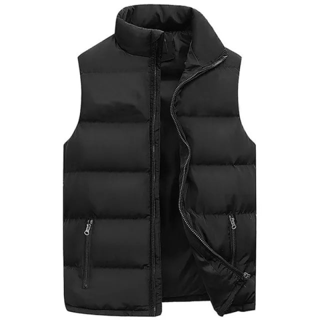 Men's Waterproof Warm Vest Jacket — Sleeveless Zipper Coat with Stand Collar, Cotton-Lined Casual Waistcoat