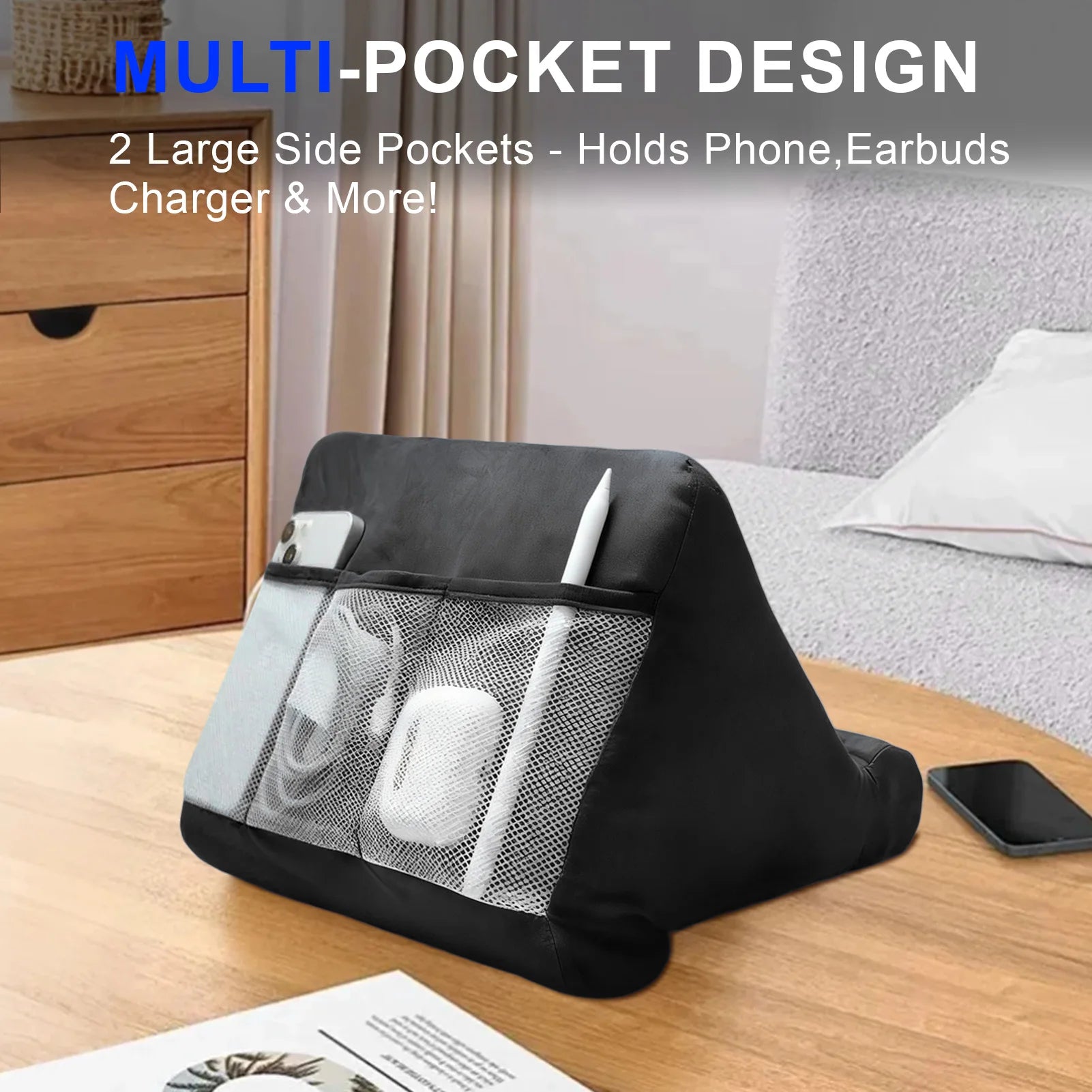 Multi-Angle Sponge Pillow Tablet Stand - Soft Cushion Holder for 7-12 Inch Tablets, Bed & Desk Reading Dock