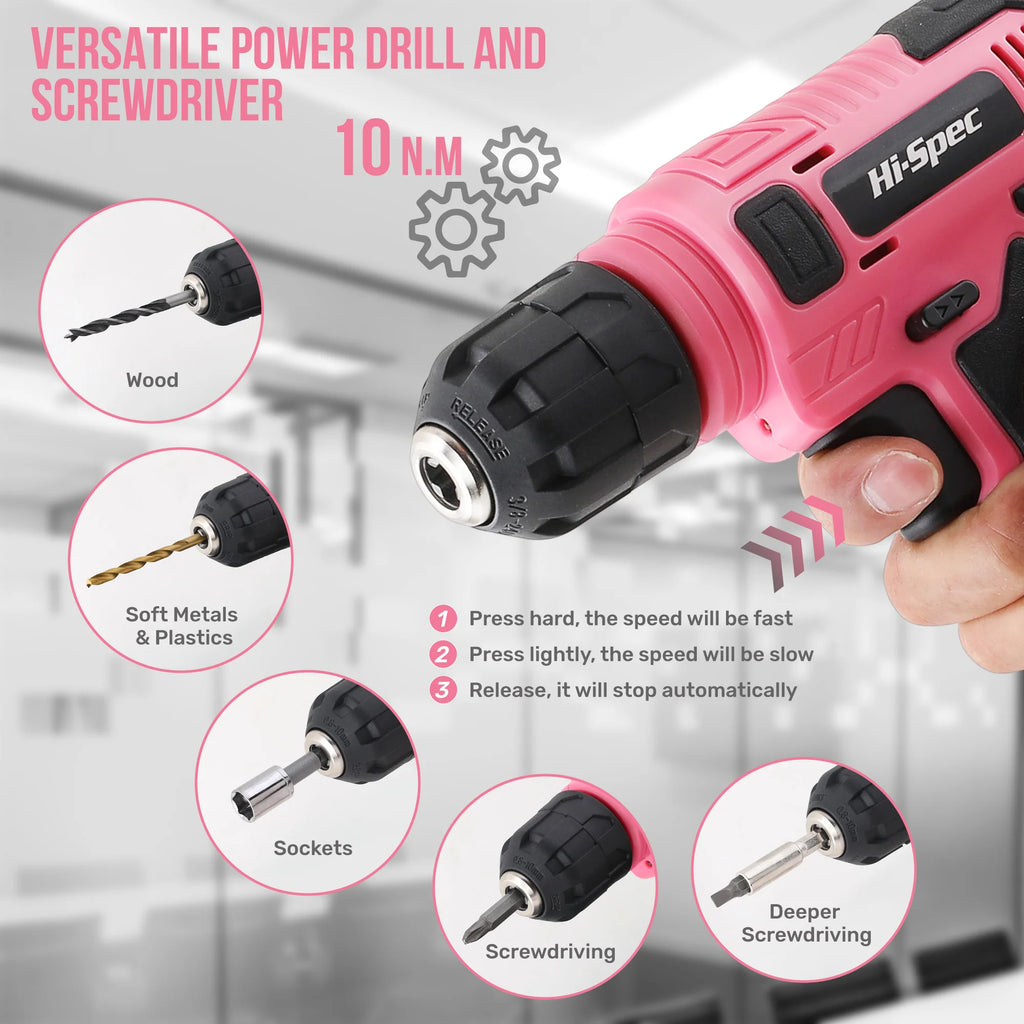133-Piece Pink Power Tool Set with 8V Lithium Cordless Drill, Magnetic Precision Bits & 3-Tier Toolbox