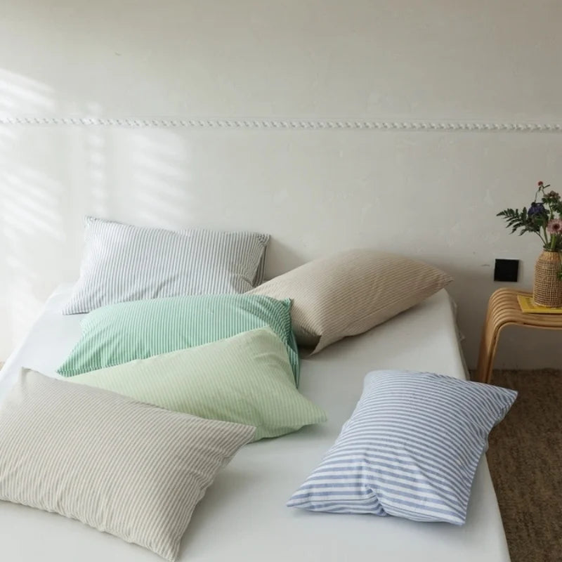 Washed Cotton Striped Pillowcase - 100% Cotton Envelope Pillow Cover, Breathable, 48 x 74 cm (19 x 29 in) - Single