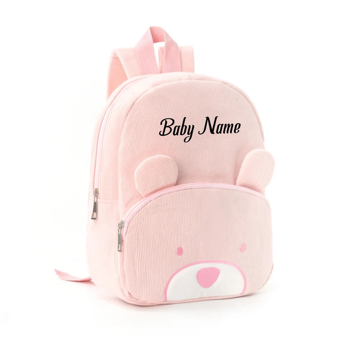 Personalized Toddler Backpack – Cartoon Bear Corduroy Plush with Embroidered Name, Large Capacity Kids Bag