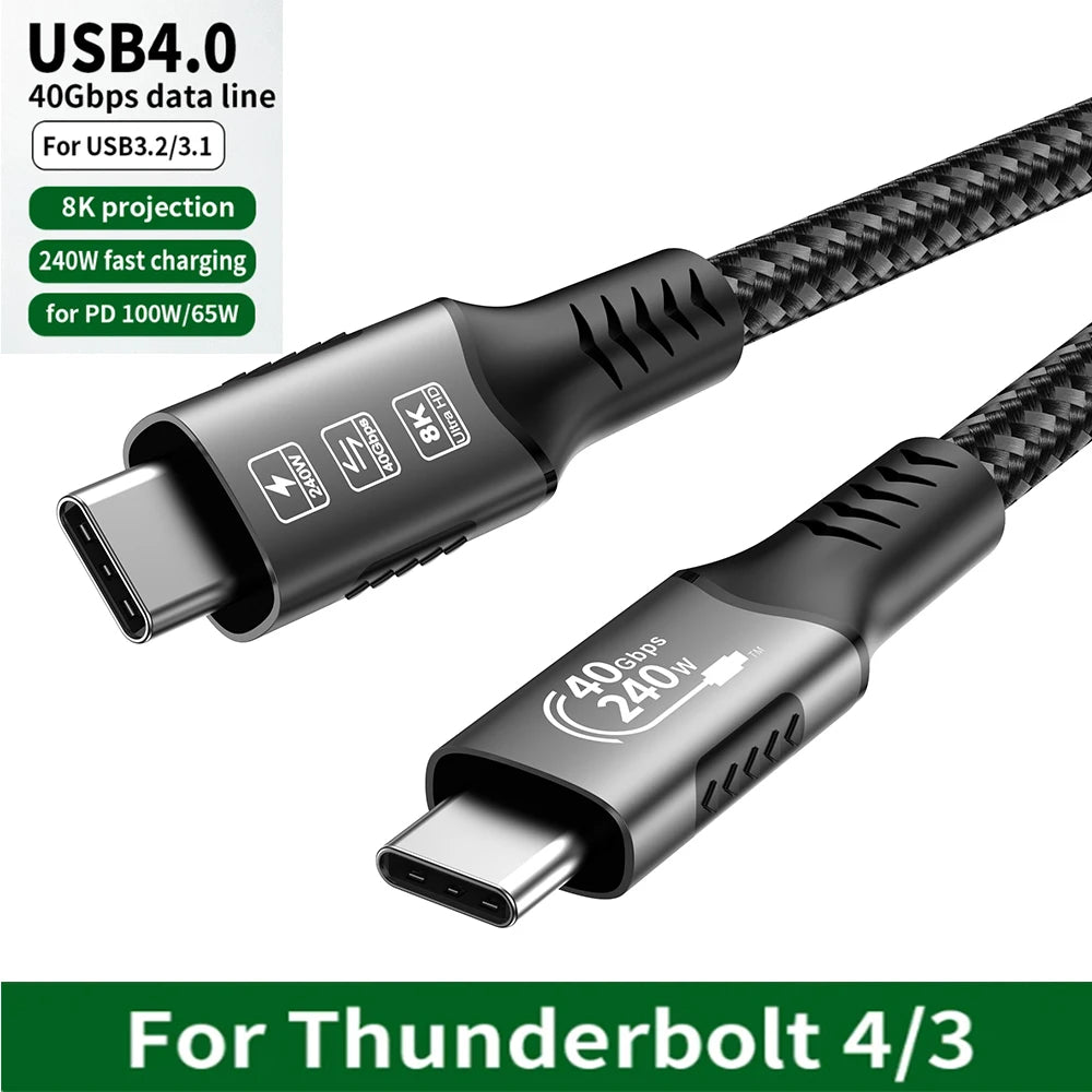 USB4 Thunderbolt 4 USB-C to USB-C Cable — 40Gbps, 240W (48V/5A) PD 3.1, 8K@60Hz Video, Thunderbolt 3 Compatible