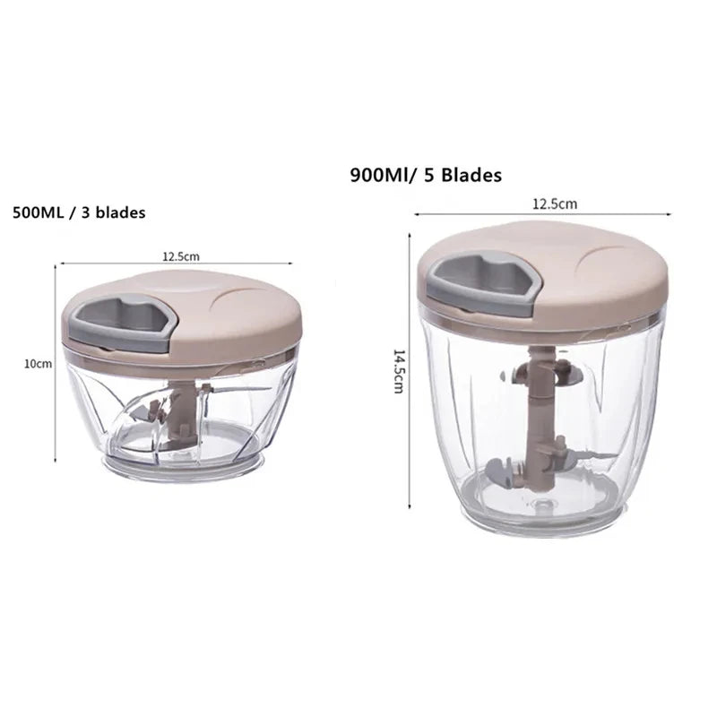Manual Food Chopper 500ml (17 fl oz) / 900ml (30.4 fl oz) Hand-Pull Garlic Press & Meat Mincer — Vegetable Grinder Onion Cutter
