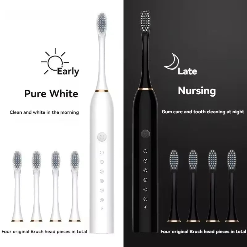 Sonic Electric Toothbrush for Adults — IPX7 Waterproof, USB Rechargeable, Soft Bristle Heads, 30K–50K VPM, 4+ Modes, 2-Min Timer, Includes 3 Brush Heads