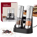 2-Pack Electric Salt and Pepper Grinders 190 ml (6.4 fl oz) USB Rechargeable Stainless Steel Spice Mills, Adjustable Coarseness, Ceramic Core, LED Indicator