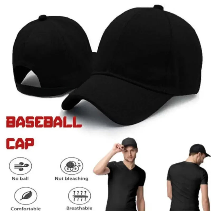 Unisex Black Baseball Cap – One Size Adjustable Sports Hat for Outdoor Casual Wear