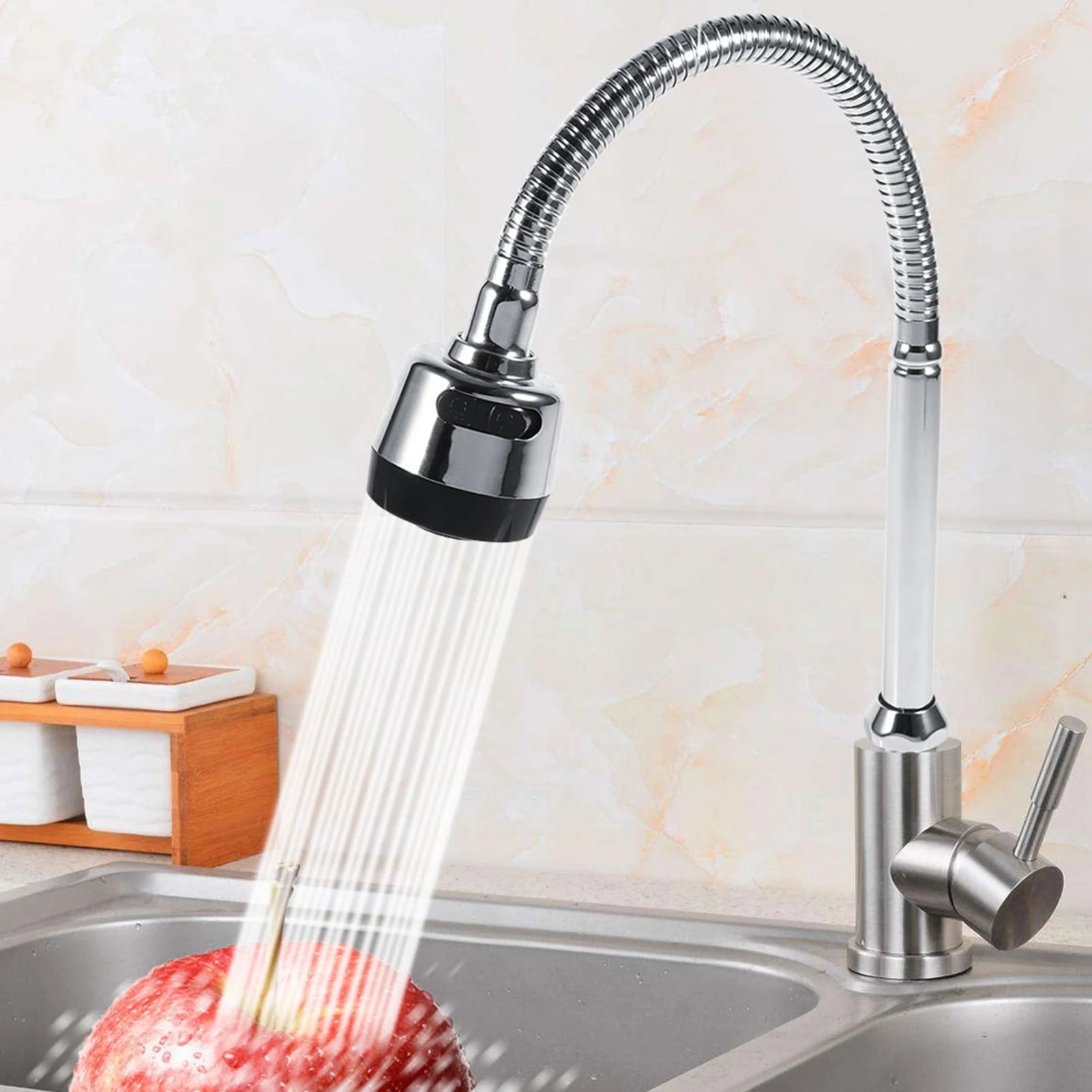 304 Stainless Steel 360° Swivel Spout Kitchen Faucet Pipe - Single Handle Connection