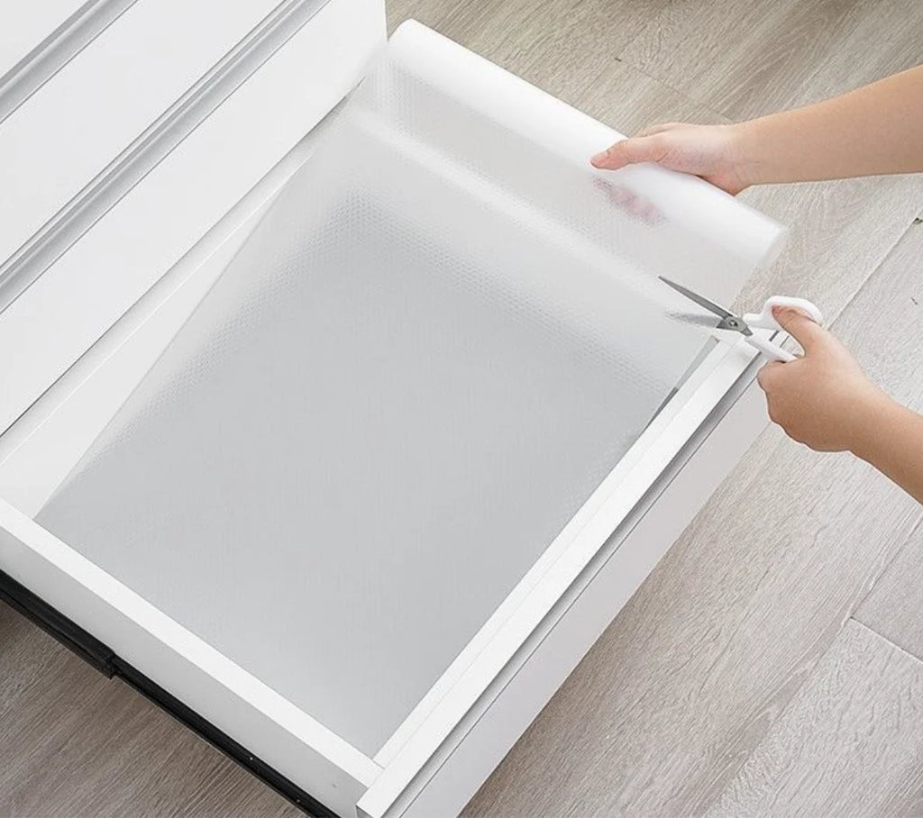 EVA Non-Slip Drawer & Shelf Liner — 30cm x 1.5m & 60cm x 5m (11.8in x 59.1in & 23.6in x 196.9in) Waterproof Oil-Resistant Cabinet Mat, Non-Adhesive