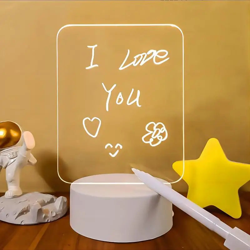 LED Erasable Message Board Night Light with USB – Acrylic Note Board & Pen, Creative Desk Lamp Gift for Kids and Girlfriend