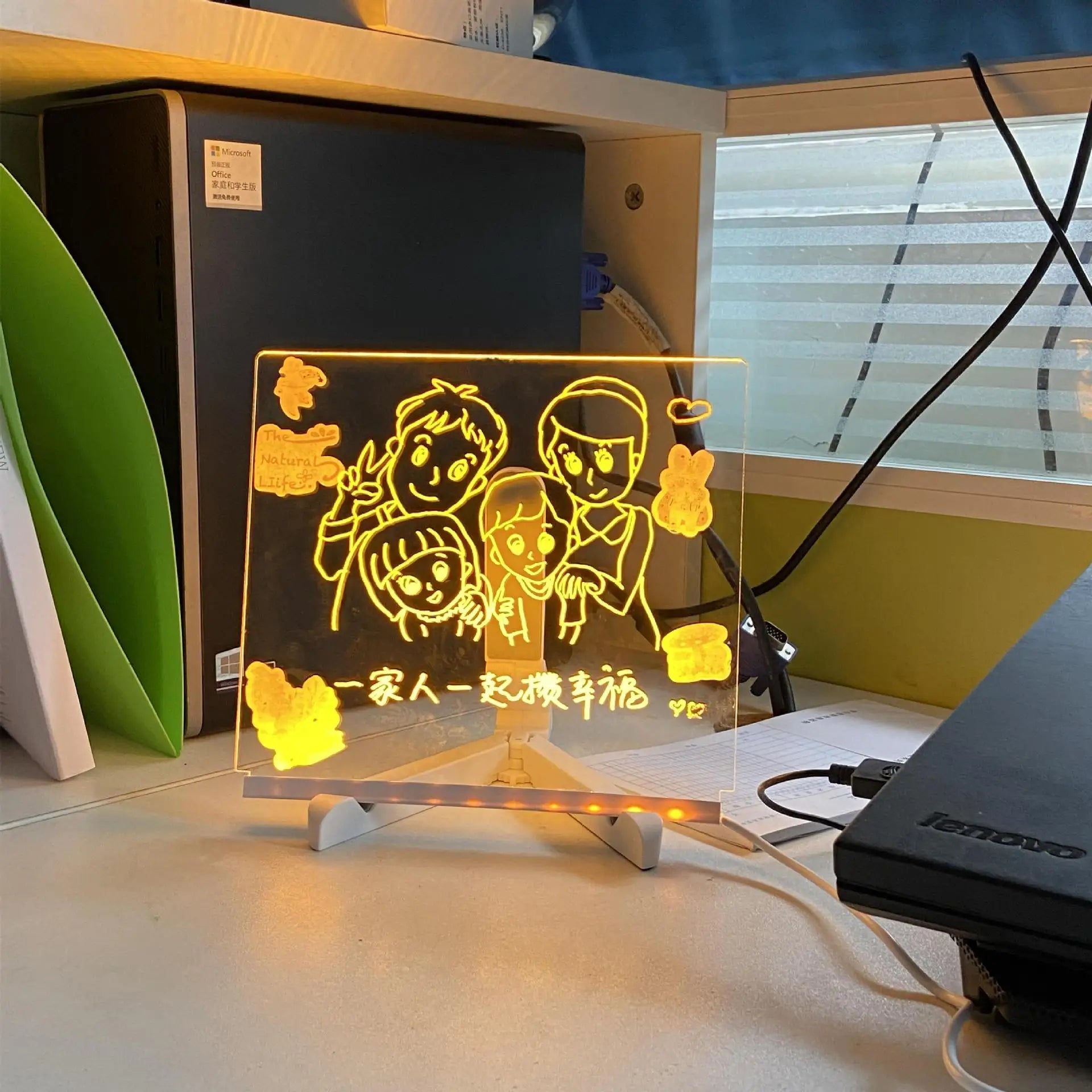 USB LED Acrylic Message Board Night Light with 7 Color Marker Pens — Rewritable Glowing Writing & Drawing Board for Home, Office & School