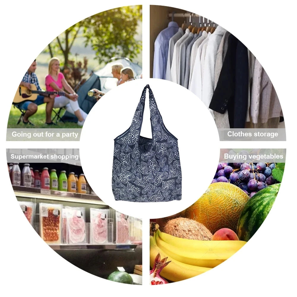 Large Foldable Reusable Shopping Tote Bag, Eco Grocery & Beach Shoulder Bag, Packable Polyester