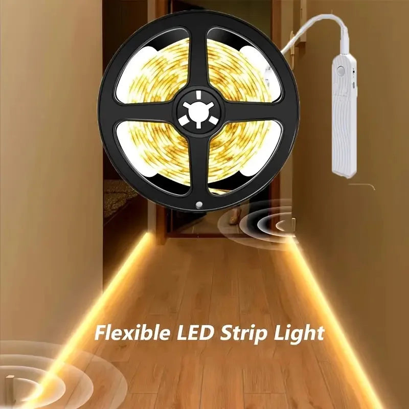 LED Motion Sensor Strip Light - Battery Powered (4×AAA) Waterproof Under-Cabinet Closet Wardrobe Pantry - 1/2/3M (3.3/6.6/9.8 ft)