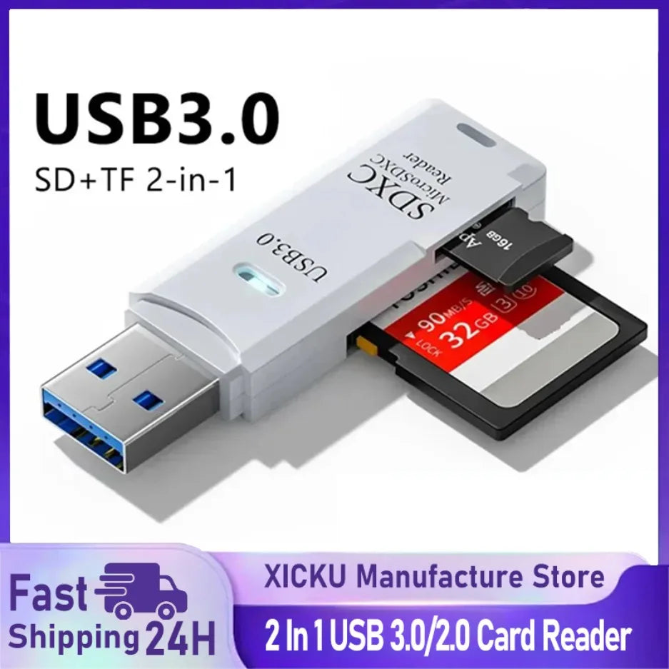 Multi-Functional 2-in-1 High-Speed USB 3.0/2.0 SD & TF Card Reader for PC, Laptop, Tablet, Camera, Car