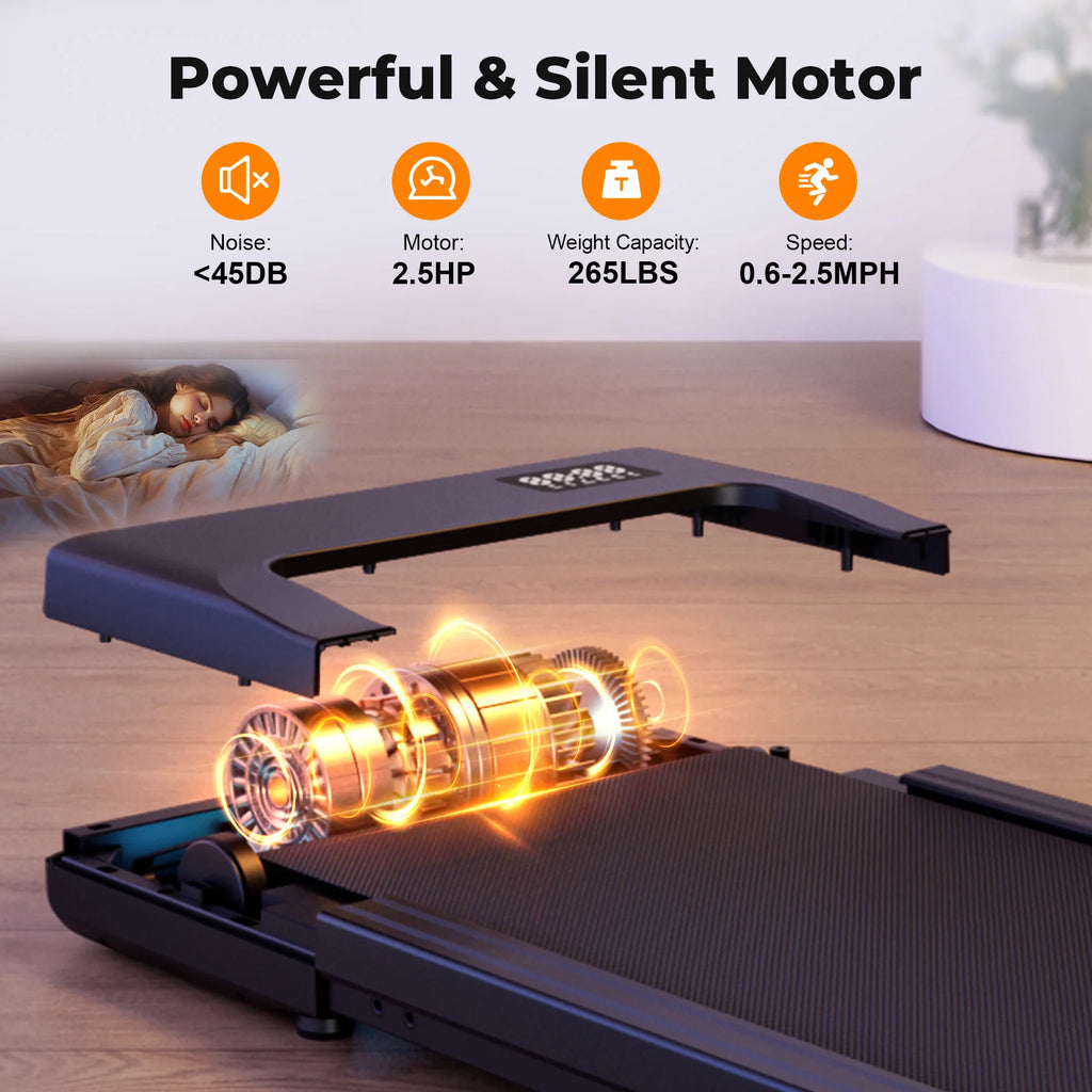 Under-Desk 2-in-1 Walking Pad Treadmill - Portable 2.5HP LED Remote Control for Home & Office