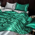 Ice Silk Satin 4-Piece Duvet Cover Set – Silky Solid Color Bedding (Duvet Cover + 2 Pillowcases + Sheet), Fits 1.5–2.2 m (5–7 ft) Beds