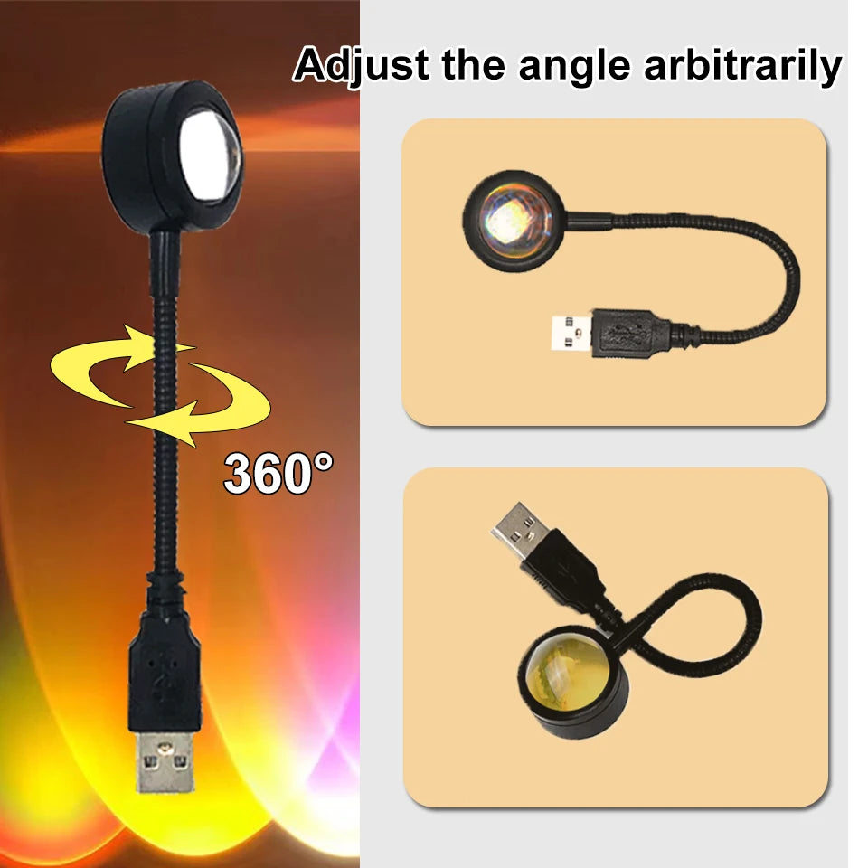 USB Sunset LED Lamp Rainbow Neon Night Light Projector, Bedroom & Photography Mood Light for Home Decor