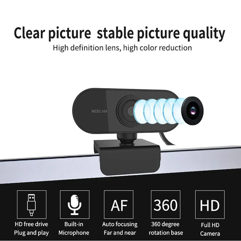 1080P HD USB Mini Webcam with Built-In Mic for Laptop & Desktop - 1920x1080 Video Calls