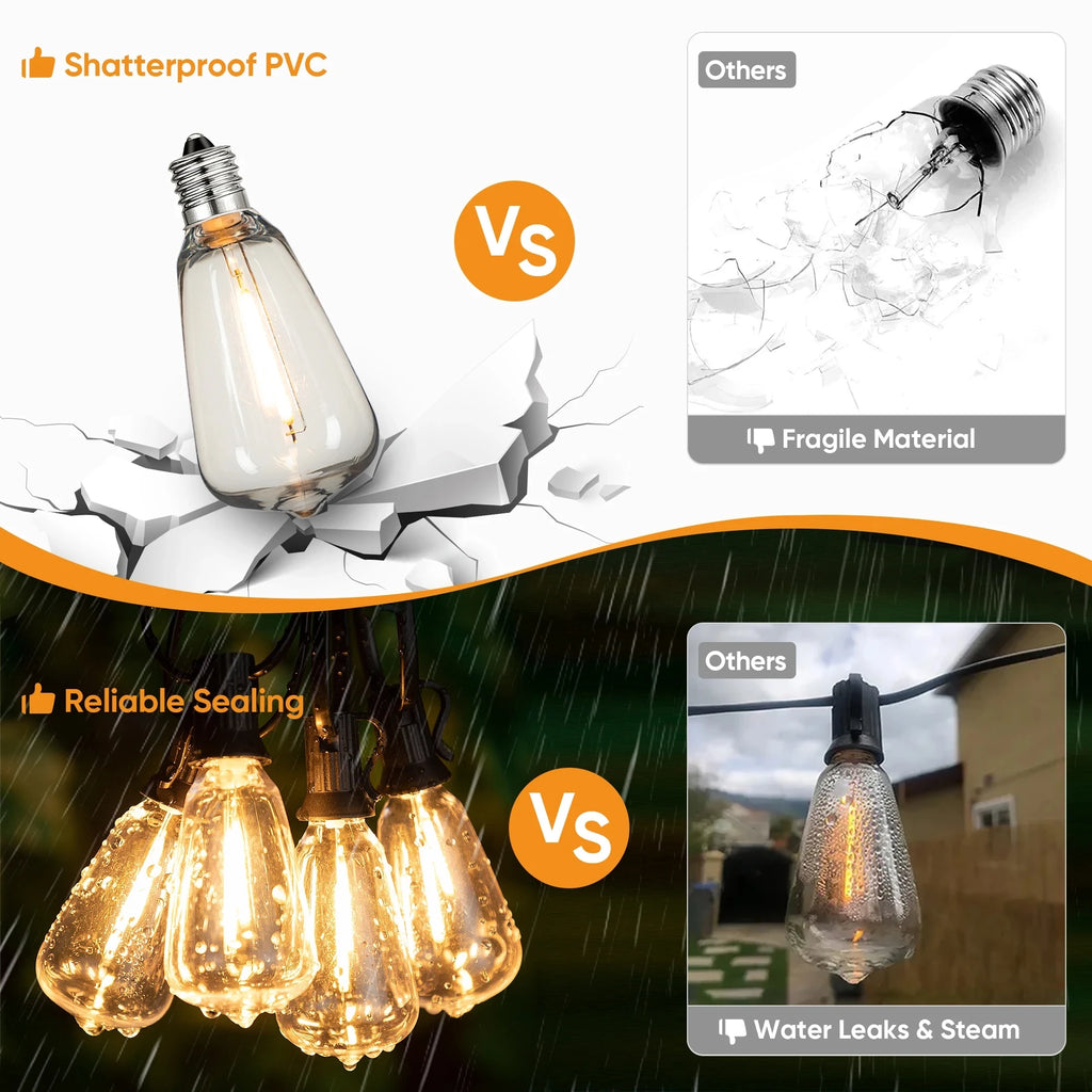 Connectable Waterproof LED String Lights with Shatterproof Water-Drop Bulbs – Dimmable Patio & Garden Garland