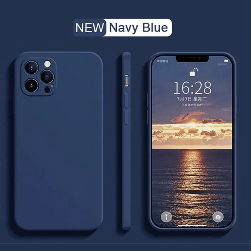 Liquid Silicone Shockproof Full-Coverage iPhone Case, Soft Back Cover, Anti-Scratch, Anti-Fingerprint, Non-Slip