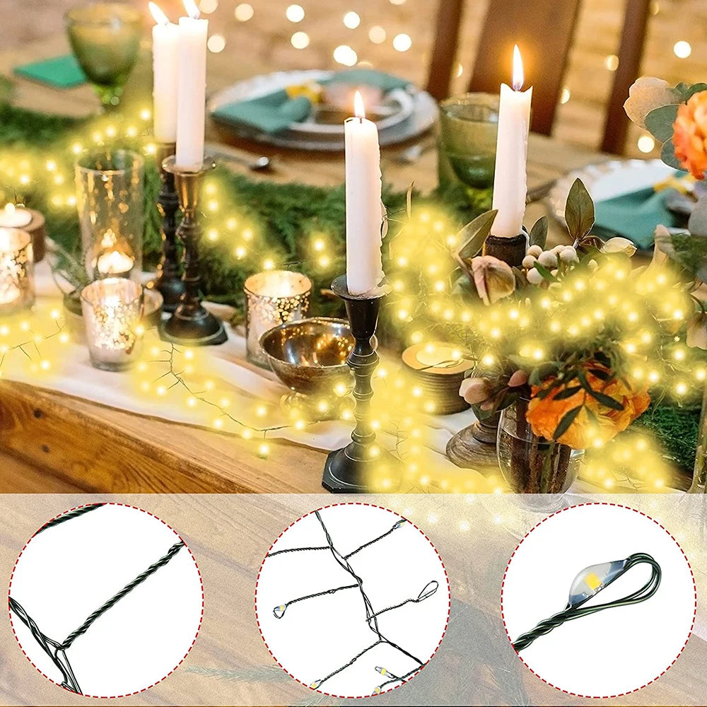 LED Fairy String Cluster Lights Green Wire – Dimmable Remote-Controlled Outdoor & Indoor Christmas, Wedding & Party Garland Lights