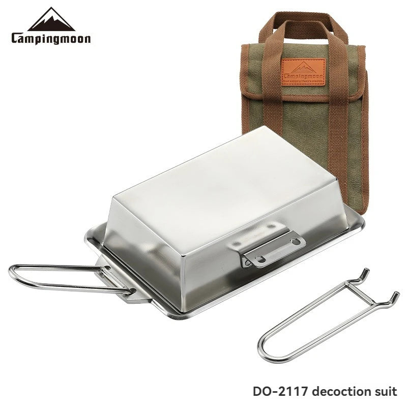 Portable Thickened Stainless Steel Camping Frying Pan with Deepened Detachable Handle — 8.3 x 5.5 x 2.4 in (21 x 14 x 6 cm)