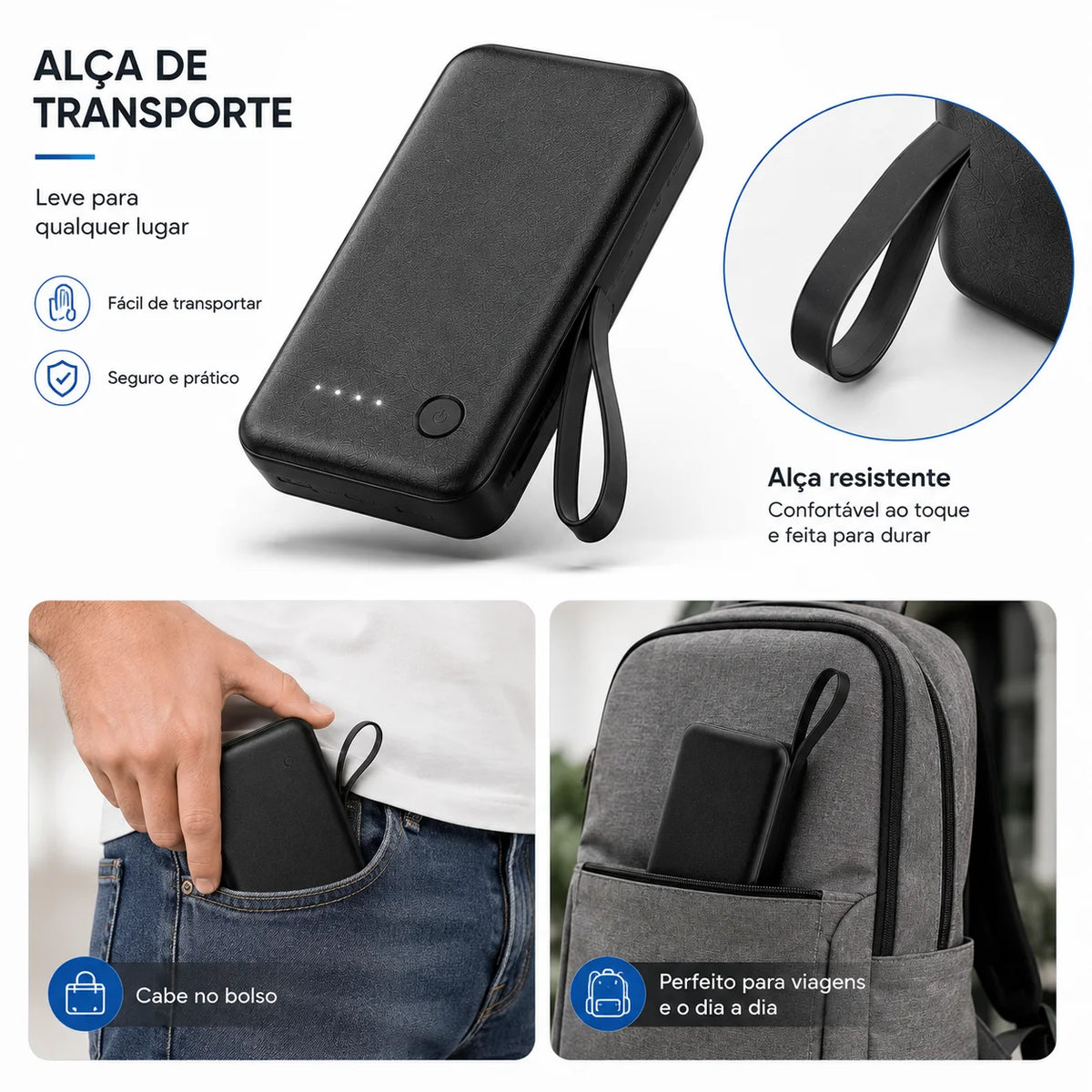 Portable Power Bank 12,000mAh / 26,000mAh with 4 Built-In Cables (USB-C, Lightning, Micro USB, USB-A), LED Display, Multi-Device Charger