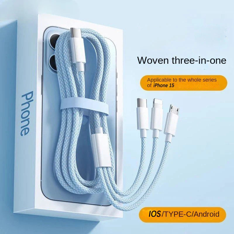 Universal 3-in-1 Fast Charging Cable 100W USB-C Lightning Micro USB Braided 1m/1.5m