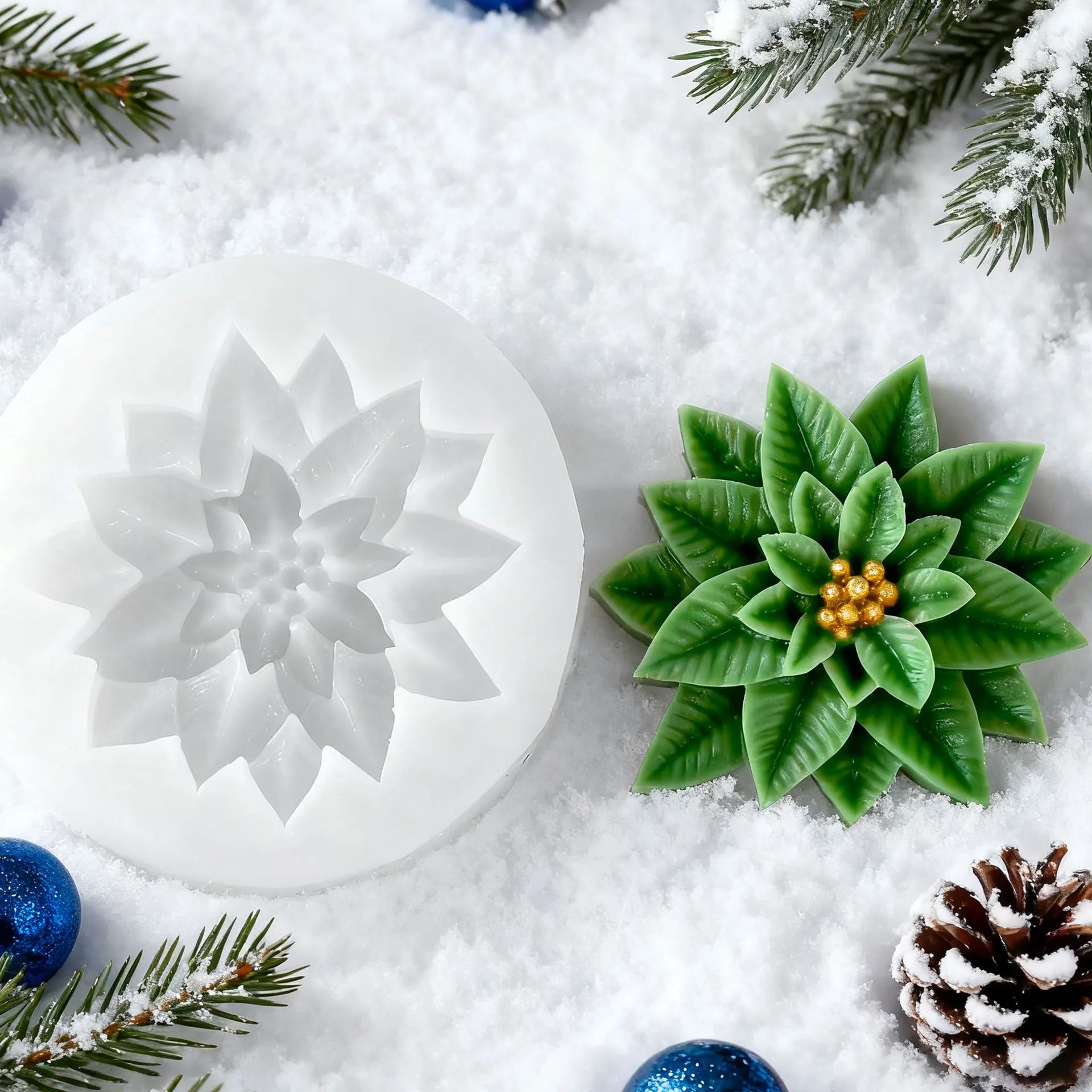 Holly Leaf & Berry Silicone Mold for Christmas – DIY Candle, Resin, Soap & Chocolate Mold