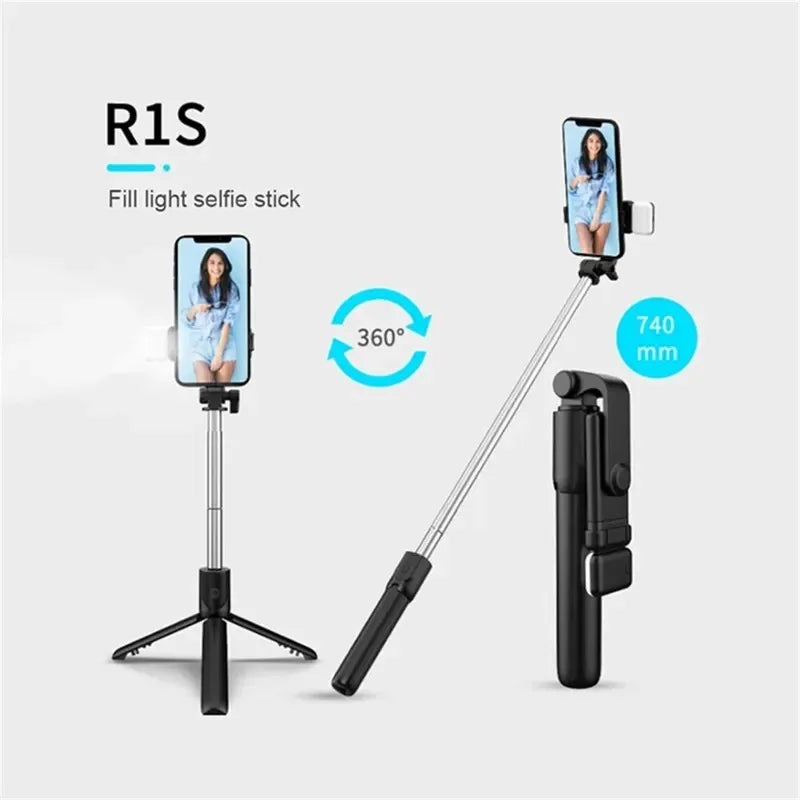 Selfie Stick Tripod with Bluetooth Remote and Adjustable Beauty Fill Light — Extendable Phone Holder Stand 27.6in (700mm) for Smartphones