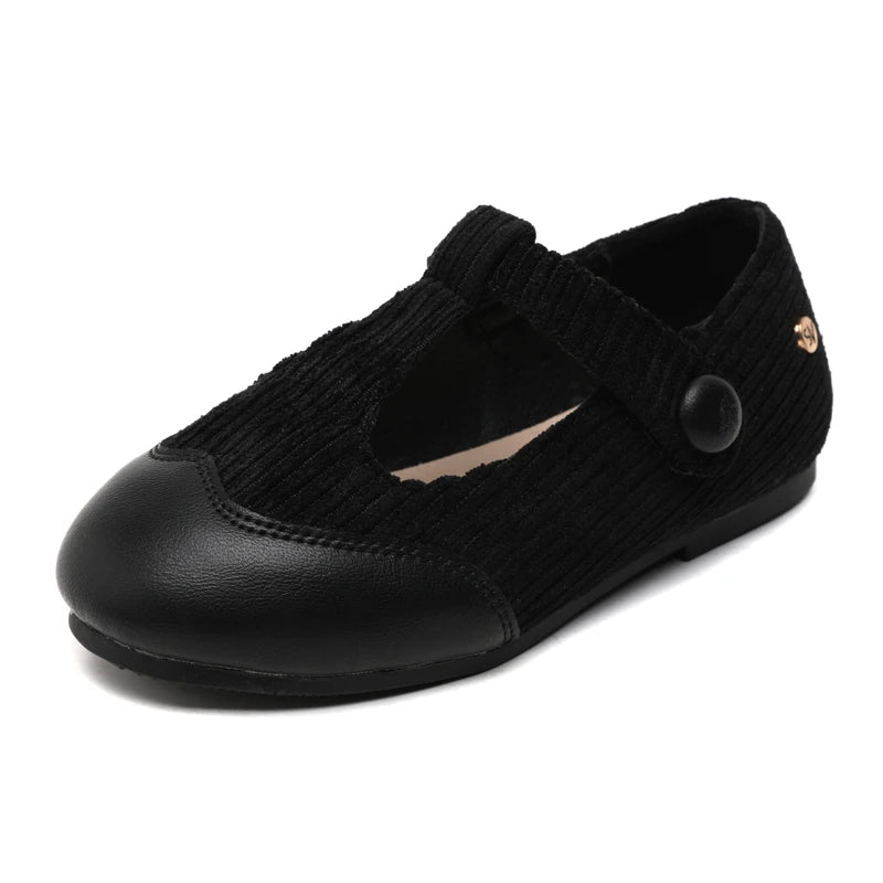 Kids Leather Slip-On Mary Jane Flats — Black Unisex Toddler & Children Oxford Loafers