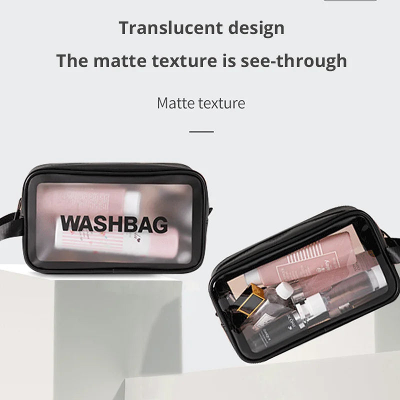 Transparent Black Waterproof PVC Travel Makeup Bag, Large Capacity Cosmetic Organizer (3 Sizes)