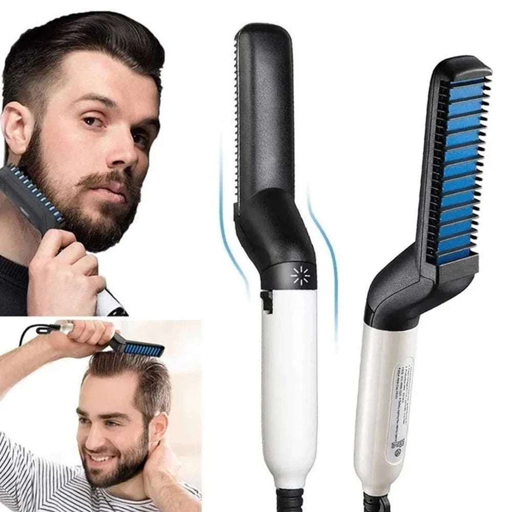 Men's Curling Kit with Rechargeable Electric Straightening Brush for Hair and Beard - Ideal for Barbers and Travel