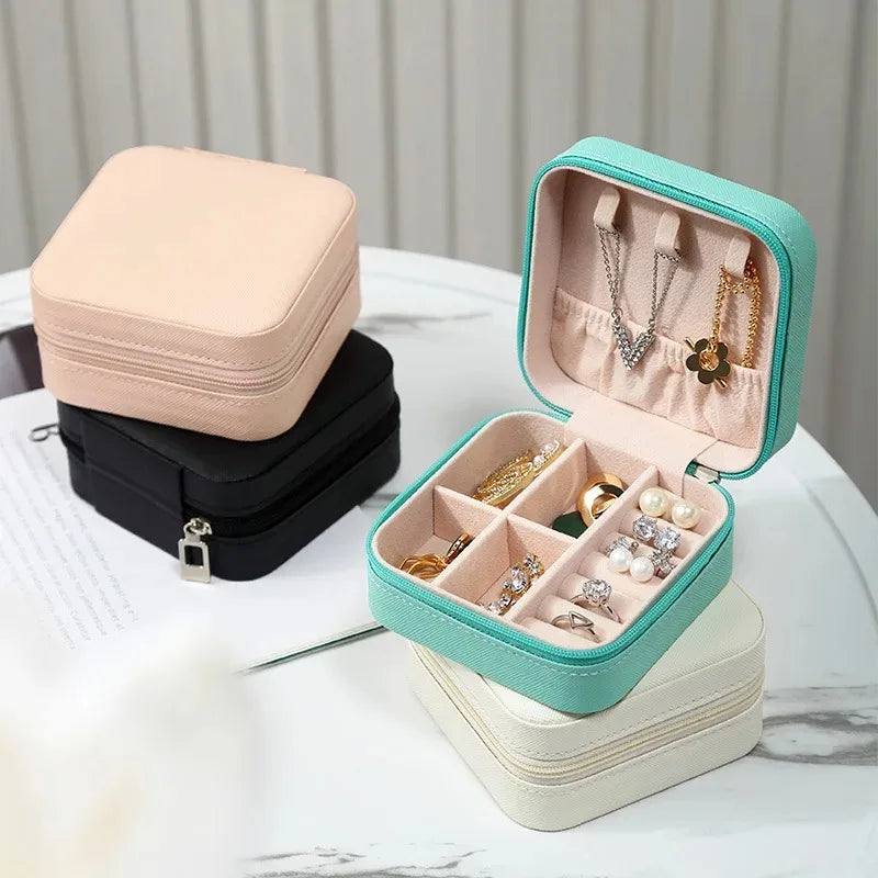 Portable Mini PU Leather Jewelry Box - Velvet-Lined Multi-Compartment Travel Organizer for Rings, Earrings & Necklaces