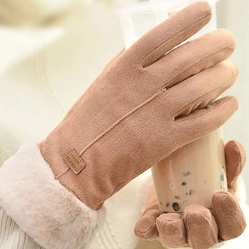 Women’s Furry Winter Gloves - Wrist-Length Full-Finger Touchscreen Mittens for Outdoor Sports