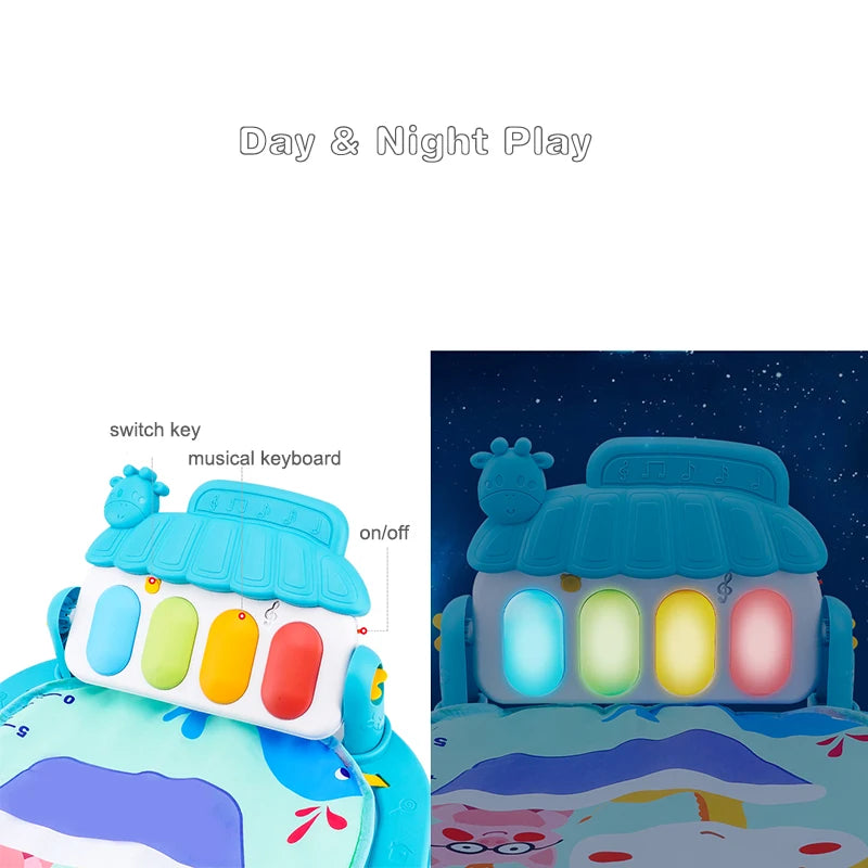 Musical Baby Activity Gym Play Mat with Light-Up Piano Keyboard and Hanging Toys